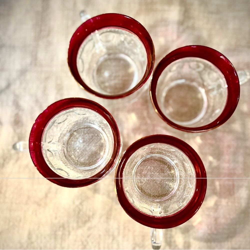 Stunning 1940s Tiffin Franciscan Kings Crown Thumbprint Ruby Red Flashed 8pc Set - Picture 7 of 16